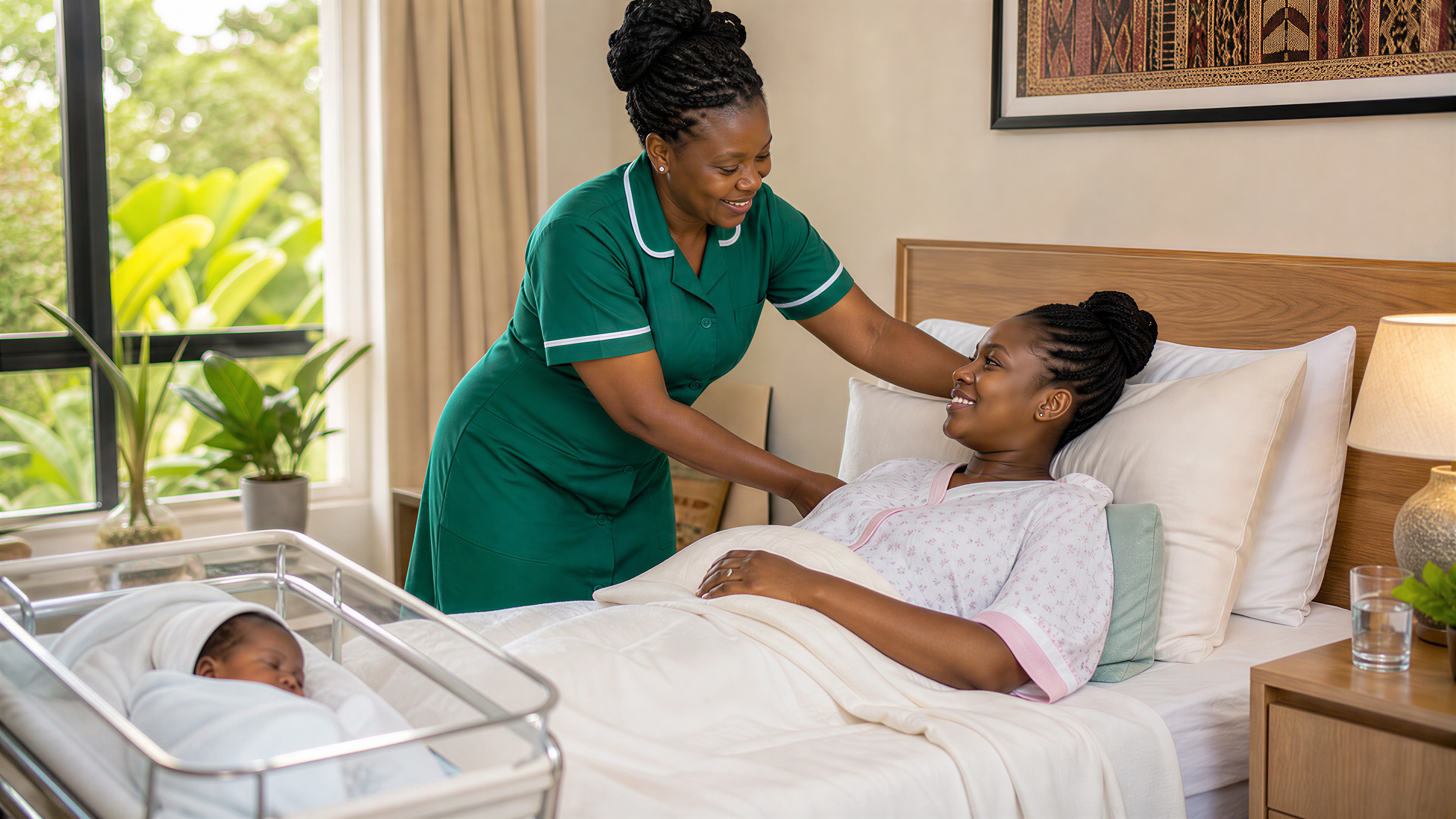 Comfort Home Care postnatal nurse caring for mother and newborn at home in Uganda